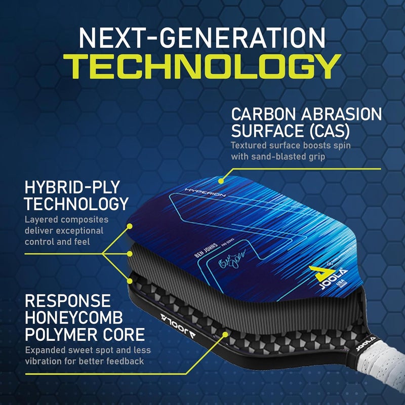 JOOLA مضرب بيكلبول بن جونز هايبرون - اختر سطح الكربون الخام أو سطح الكربون المقاوم للاحتكاك لزيادة القوة والدوران - مقبض طويل - مضرب بيكلبول من ألياف الكربون - معتمد من USAP - Image 3